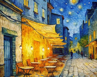 Panel de tela estilo Van Gogh: Impresión digital cuadrada sobre poliéster texturizado.