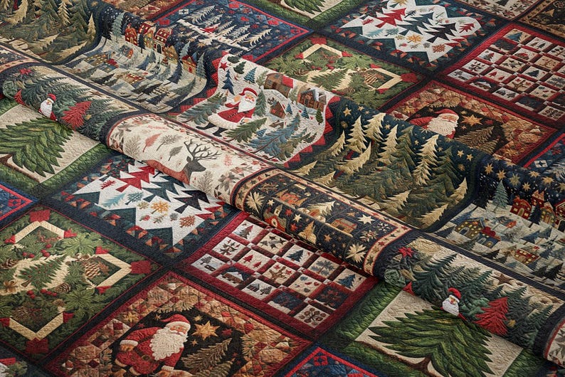 Christmas Fabric ,christmas Quilt Effect, Vintage Christmas Fabric