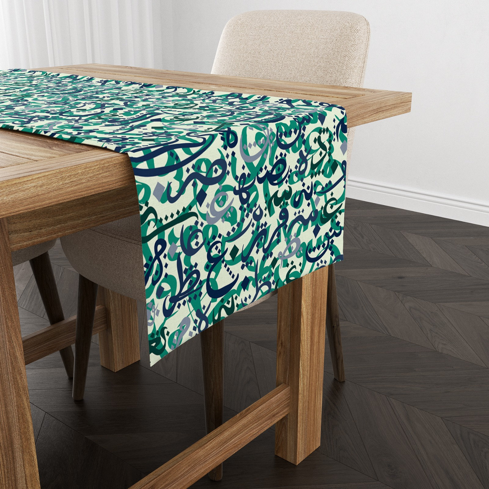 Arabic Table Runner - Arabic Calligraphy Letters With Turquoise Tone ...