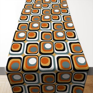 Retro Table Runner,Yellow Orange Blue Black Geometric Fabric,Mid-Century Kitchen Decor,Retro Decor,Vintage Table Runner,40s 50s 60s