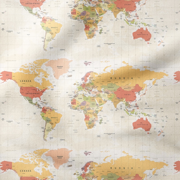 World Map Fabric Etsy