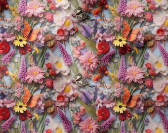 3D Digital Printed Decorative Microfiber Fabric With Colorful Floral Butterfly Pattern -Upholstery-Furniture-Drapery-PES