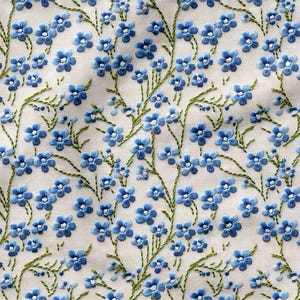 Blue Wildflower Pattern Digital Print Microfiber Polyester Fabric – Natural & Vintage Style-Upholstery-Furniture-Drapery-PES
