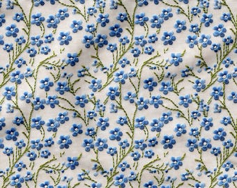 Blauwe microvezel polyester stof met wilde bloemenpatroon digitale print – natuurlijke en vintage stijl-bekleding-meubels-gordijnen-PES