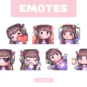 Cute DVA Overwatch Sticker Emotes Set Bundle for Twitch Streamers, Discord, Youtube/ Kawaii, Aesthetic, Anime, Chibi