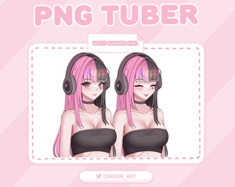 Gamer Goth Girl PNG Tuber/PNGtuber Avatar for Twitch streamers, Discord, Youtube, TikTok/ Cute, Kawaii, Ready to Use