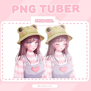 Frog Girl Anime PNG Tuber/PNGtuber Brown Hair Avatar for Twitch streamers, Discord, Youtube, TikTok/ Cute, Kawaii, Ready to Use