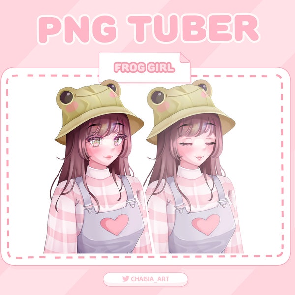 Frog Girl Anime PNG Tuber/PNGtuber Brown Hair Avatar for Twitch streamers, Discord, Youtube, TikTok/ Cute, Kawaii, Ready to Use