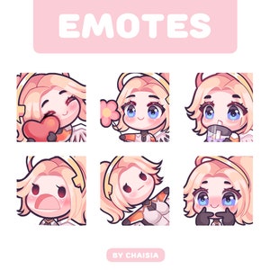 Cute Mercy Overwatch Sticker Emotes Set Bundle for Twitch Streamers, Discord, Youtube/ Kawaii, Aesthetic, Anime, Chibi
