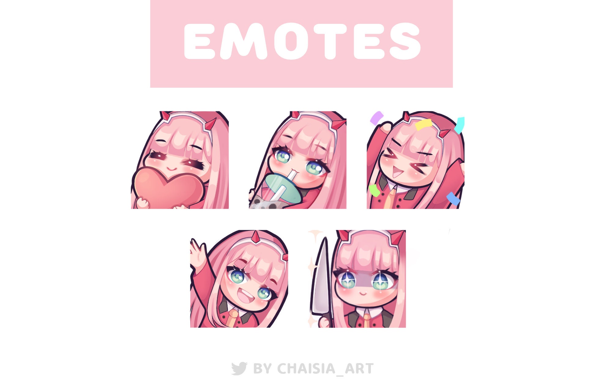 Zero Two Cute Anime Emotes for Twitch Streamers, Discord, Youtube