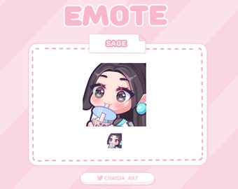 Valorant Sage Boba Sip Emote Sticker for Twitch Streamers, Discord, Youtube/ Kawaii, Cute, Aesthetic, Chibi
