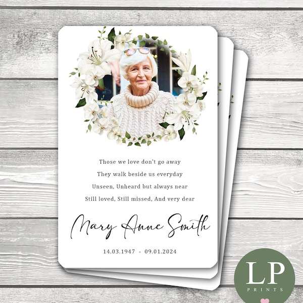 Personalised Funeral Cards, Wallet Card, Funeral Favour, Memory Card, Keepsake, Memorial