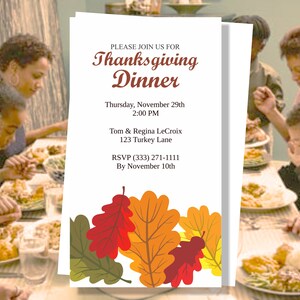 Thanksgiving-Einladung, bearbeitbare Vorlage, bedruckbar und sofortiger Download
