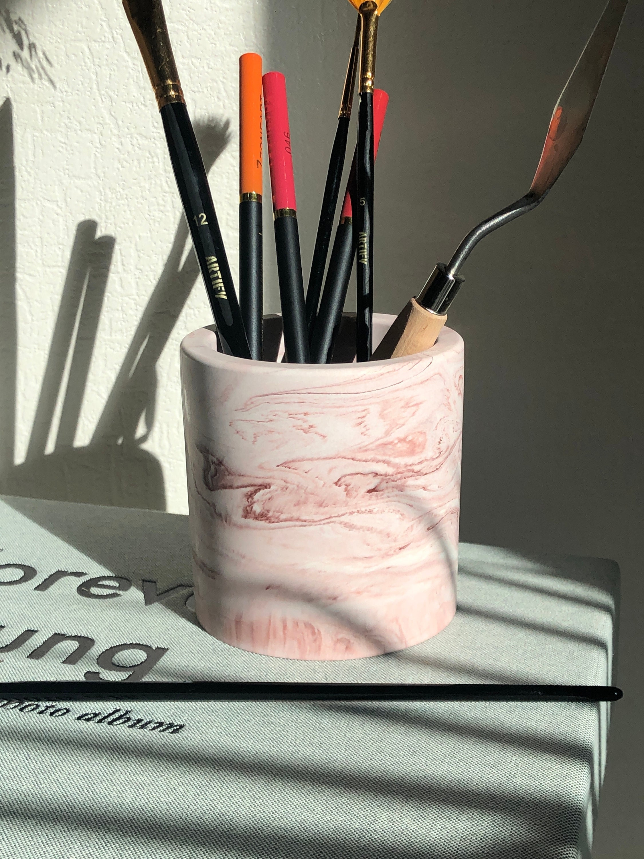 Pot à crayons en Céramique Pot a Pinceau de Maquillage Marbre Pot