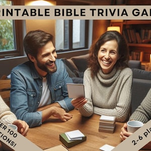 Juego de trivia bíblica imprimible, juego de cartas cristiano para adultos y familias, el más vendido, cuestionario de las Escrituras, tarjetas de versículos / Estudio bíblico divertido para la iglesia
