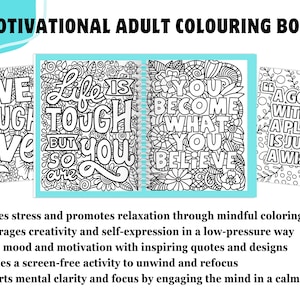 Hoja de trabajo imprimible de 30 páginas para colorear para adultos, para aliviar la ansiedad y el estrés, ideal como regalo para adolescentes, madres e hijas, con citas motivacionales de pensamiento positivo.