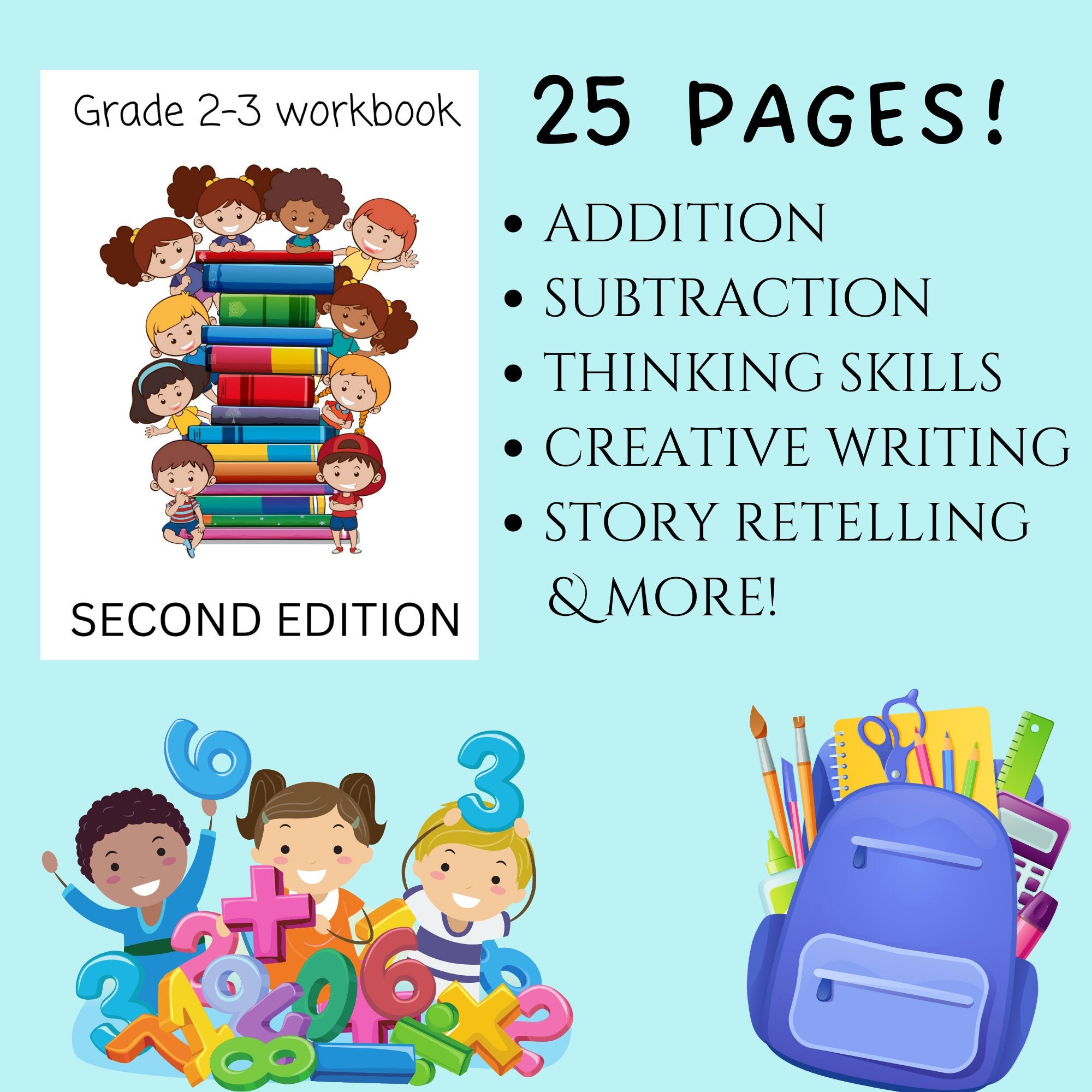 Grade 2, 3 Fun Educational Printable Worksheets, Gift for Kids Age 6 7 ...