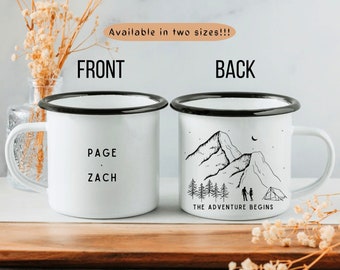Engagement Gift Custom Mug, Wedding Gift For Couple Personalized, Mountain Camping Mug, Couple Adventure Gift, Anniversary Gift