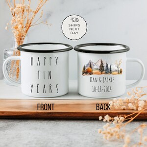 Fall Tin Year Anniversary Mug | Autumn 10 year wedding anniversary gift for husband | Personalized 10th Wedding Celebration Gift