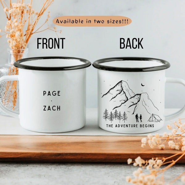 Engagement Gift Custom Mug, Wedding Gift For Couple Personalized, Mountain Camping Mug, Couple Adventure Gift, Anniversary Gift