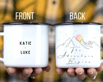 Engagement Gifts For Couple Mug, Wedding Gift For Couple Personalized, Mountain Camping Mug, Couple Adventure Gift, Anniversary Gift