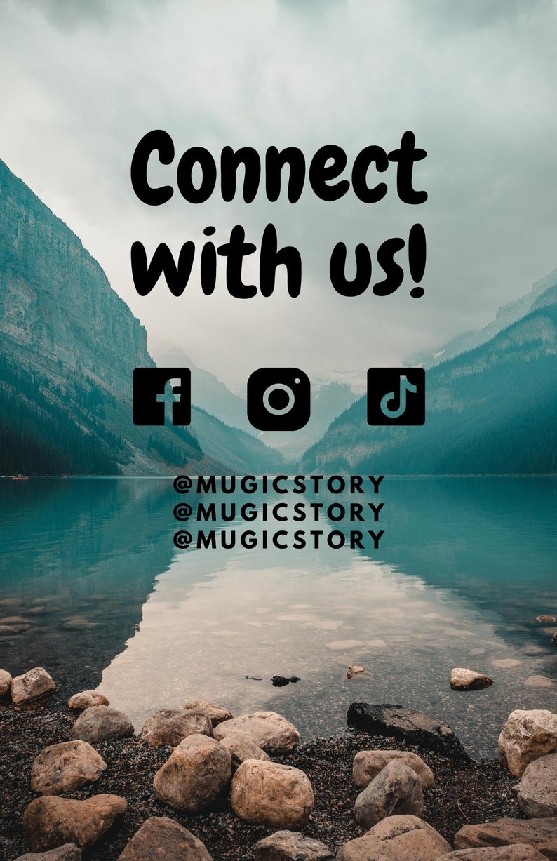 May include: Connect with us!  Social media icons for Facebook, Instagram, and TikTok.  The text @MUGICSTORY is repeated three times.
