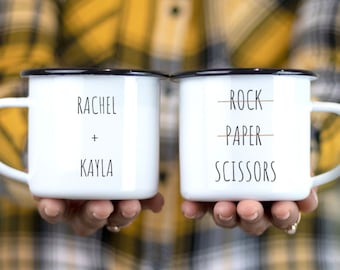 Personalized Lesbian Wedding Gift, Enamel Campfire Mug Set