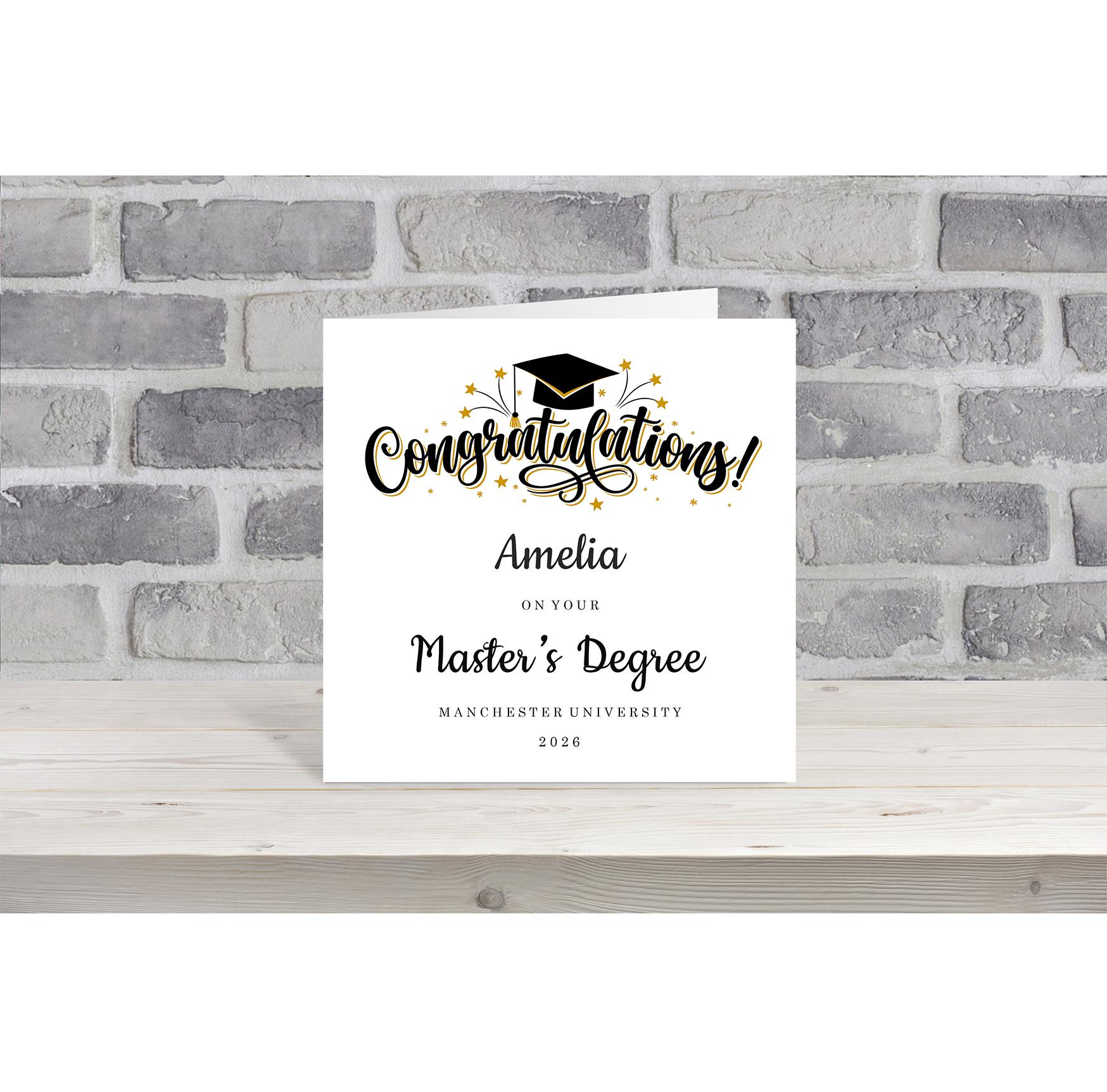 Personalised Master's Degree Card/congratulations Master's Degree Card ...