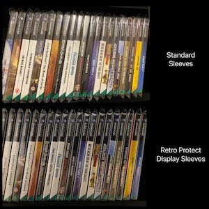 May include: Two rows of GameCube game cases, each row containing 20 cases. The top row is labelled "Standard Sleeves" and the bottom row is labelled "Retro Protect Display Sleeves".