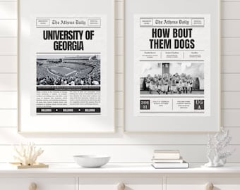 University of Georgia Wall Prints // Set of 2 // UGA, go dawgs, classy dorm room decor, old money, black and white, wall prints