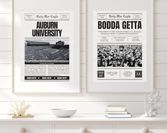 Auburn University Wall Prints // Set of 2 // war eagles, classy dorm room decor, old money, black and white, wall prints, college prints