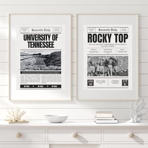 Muurafdrukken Universiteit van Tennessee // Set van 2 // rotsachtige top, UTK, stijlvolle slaapzaalinrichting, oud geld, zwart-wit