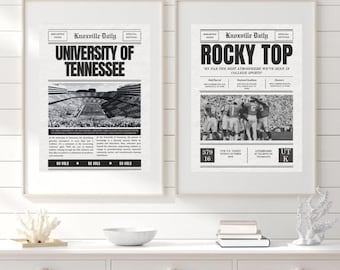University of Tennessee Wall Prints // Set of 2 // rocky top, UTK, classy dorm room decor, old money, black and white