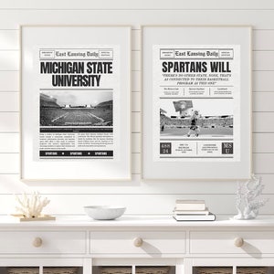 Impresiones de pared de la Universidad Estatal de Michigan // Conjunto de 2 // ir verde, espartanos, decoración elegante del dormitorio, dinero viejo, blanco y negro, impresiones de pared