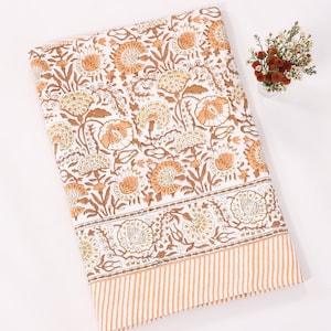 Block Printed Tablecloth  &quot;The Secret Garden Autumn&quot; | Floral, 100% Cotton, 6 8 10 Seater Large Rectangle Tablecloth