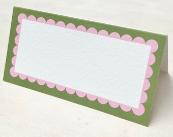 Green and Pink Scallop Place Card | Name Card, Placecard, Place Setting, Table Accessories