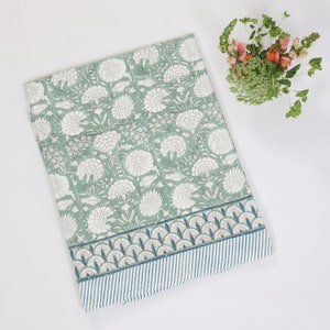 Block Printed Tablecloth  &quot;The Secret Garden&quot; | Floral, 100% Cotton, 6 8 10 Seater Large Rectangle Tablecloth