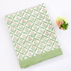 Block Print Tablecloth - The Walled Garden | Indian Hand Printed Table Cover, Floral Pattern, Cotton, Rectangle, 8 Seater, Cottage, Dining