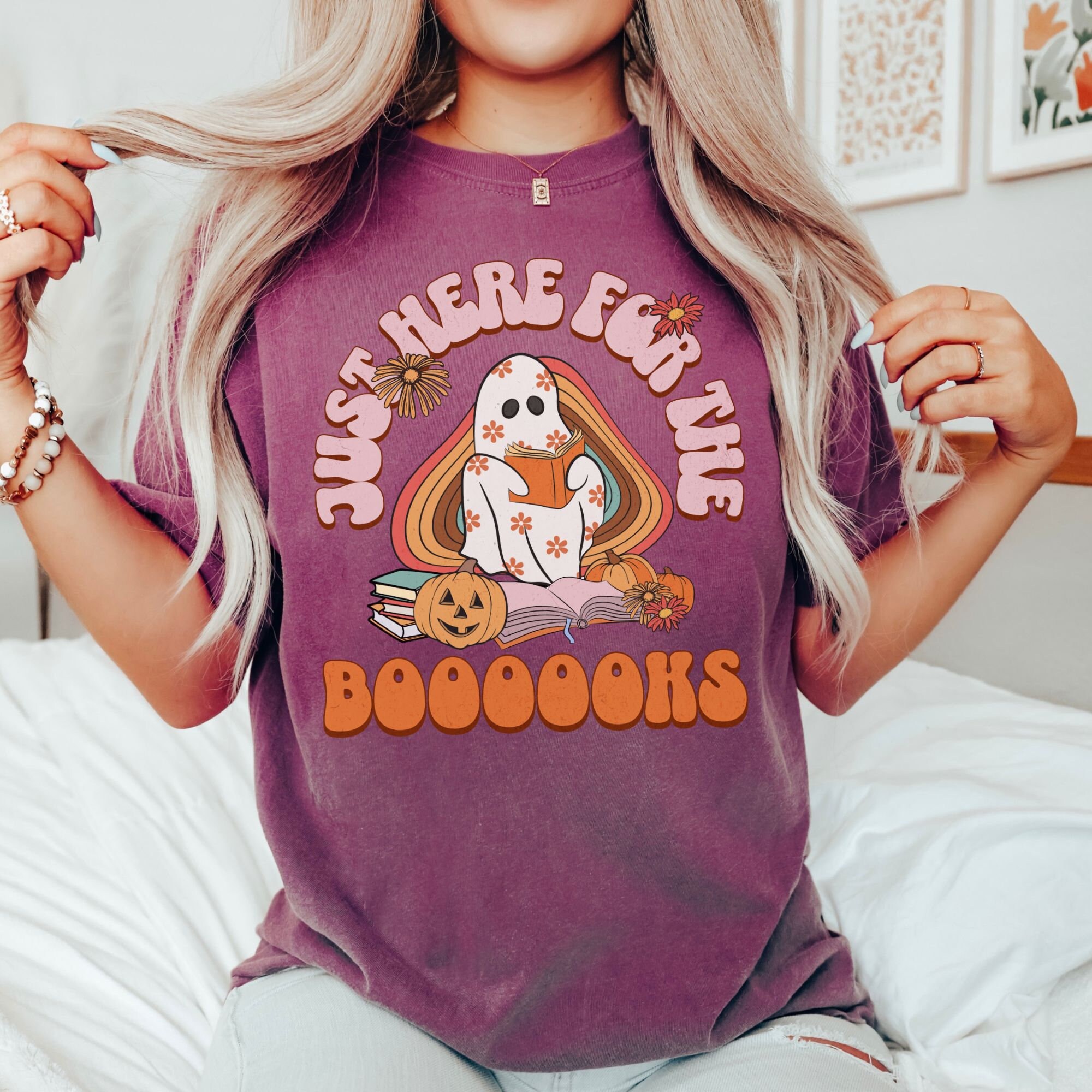 Discover Teacher Halloween Shirt, Just Here For the Booooks Floral Ghost Tee, Read More Books T-Shirt, Book Lovers Gift, Librarian Halloween Shirt