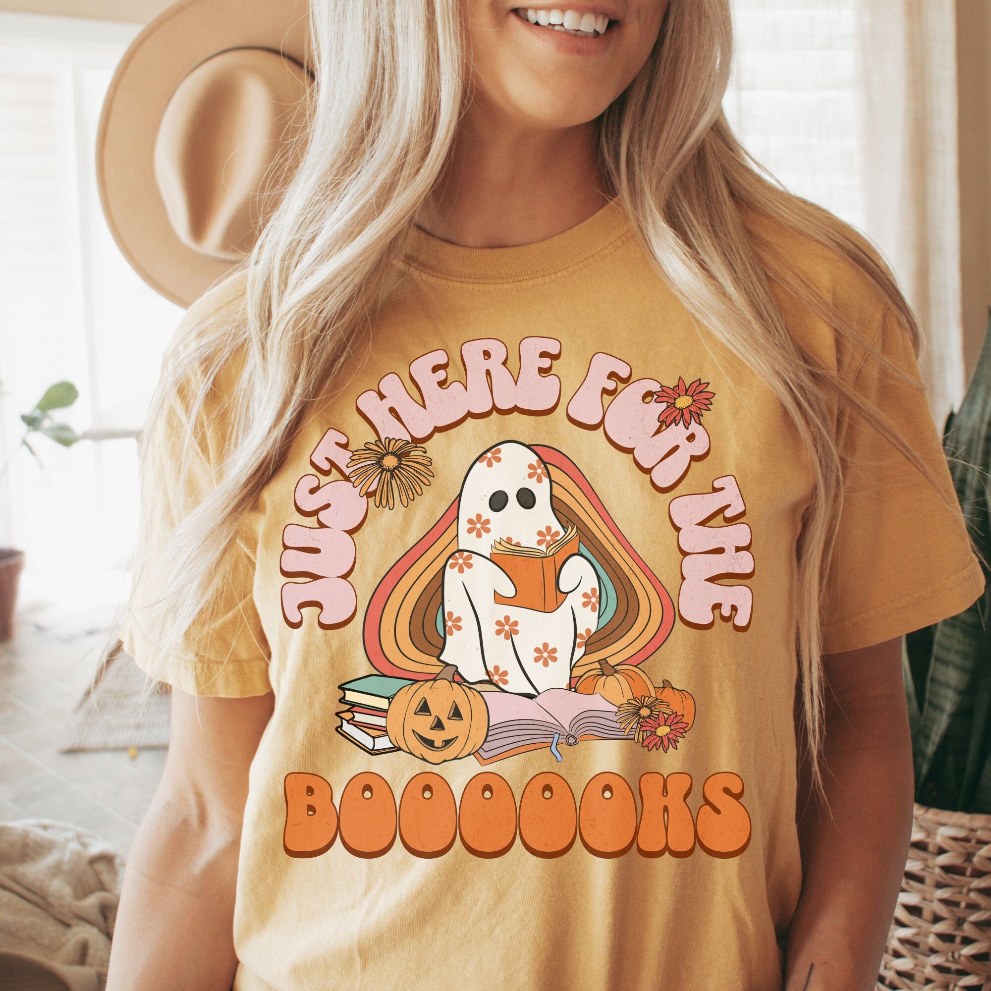 Discover Teacher Halloween Shirt, Just Here For the Booooks Floral Ghost Tee, Read More Books T-Shirt, Book Lovers Gift, Librarian Halloween Shirt