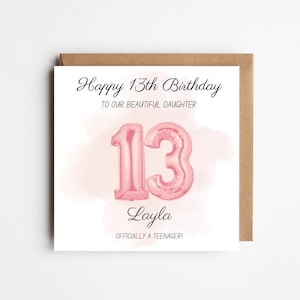 13TH BIRTHDAY CARD | 13 Birthday Card | 13th Birthday Gift for Girl | Thirteen Card | Personalised Age 13 Card | 13th card for Daughter