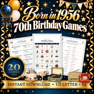 70th Birthday Party Games Bundle, Born in 1956 Printable Games, 20 Games with Bingo, Trivia and Keepsakes, 70th Party Ideas for Him or Her