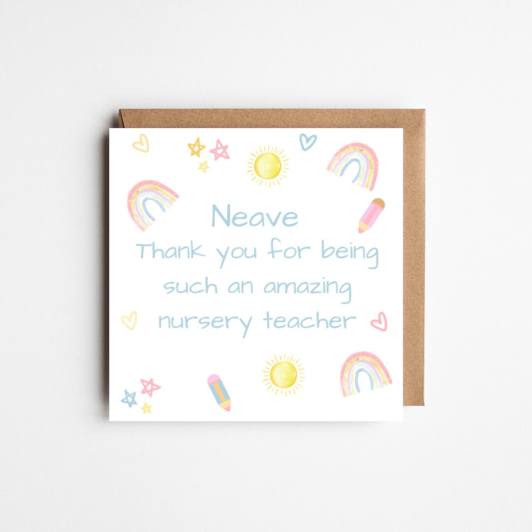 THANK YOU CARD for Nursery Teacher Pre-school Teacher Gift Nursery ...
