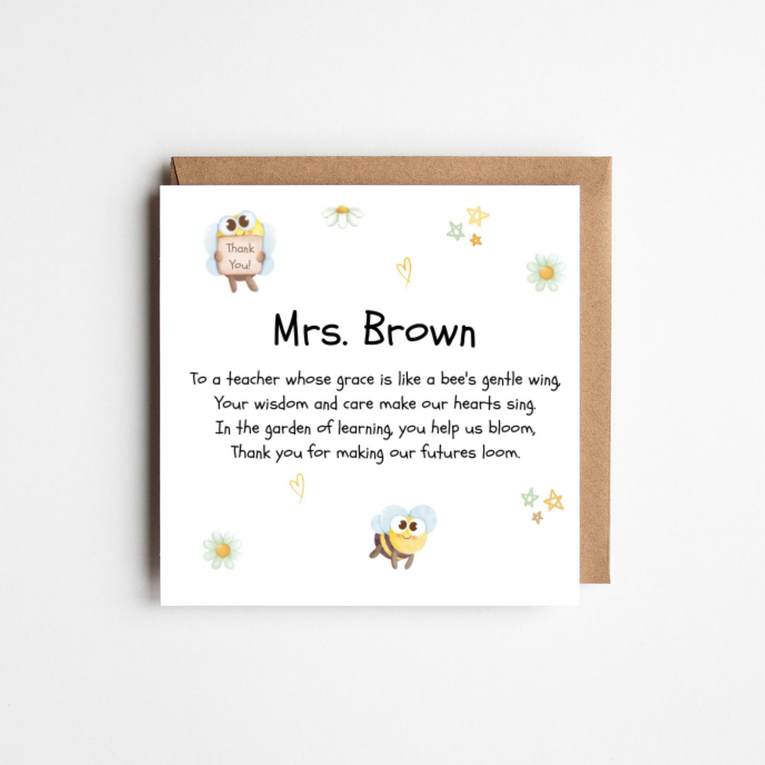 THANK YOU CARD for Nursery Teacher Pre-school Teacher Gift Nursery ...