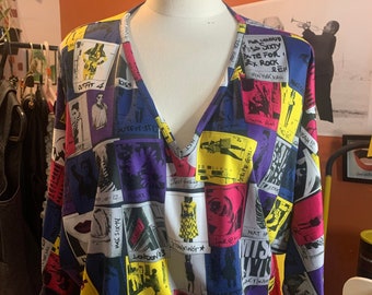 Vintage Miss Sixty polaroid collage colourful v-neck top