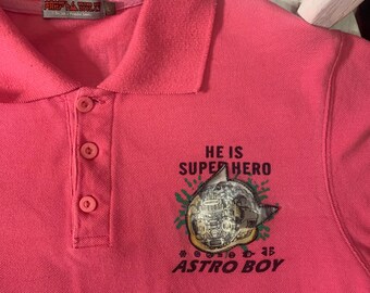 Vintage Pink Astro Jungen holografisches Poloshirt