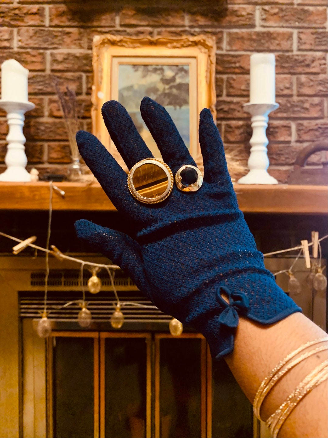 Vintage Navy Blue Lace Gloves Etsy