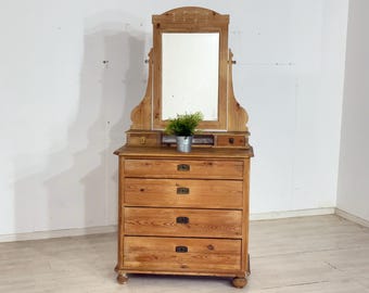 Coiffeuse ancienne en pin avec miroir intégré / fin de la période Biedermeier, vers 1900