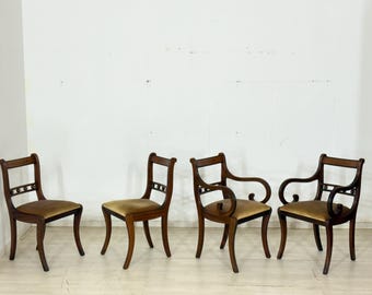 4er Set Kolonialstil Esszimmerstühle / Mahagoni Stühle / Vintage Küchenstühle
