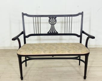 Oryginalna ławka Thonet z około 1900 roku – secesyjna/wiedeńska ławka z mosiężnym oparciem